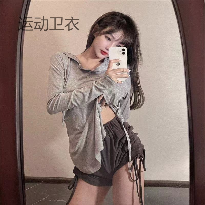 連帽衛衣女2023早秋新款寬鬆簡約休閒減齡薄款運動上衣潮