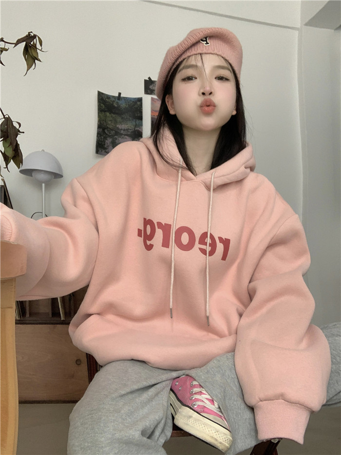薄款加絨加厚高街美式連帽衛衣女秋冬潮牌oversize小眾外套衛衣潮