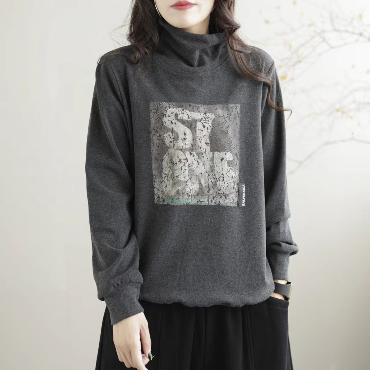 雙面德絨內搭高領保暖T恤女2023秋裝新款胖mm遮肚顯瘦打底衫