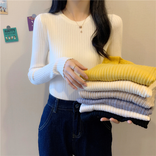 Core Spun Yarn #Real Shot New Round Neck Bottoming Sweater Women's Spring and Autumn Slim Long Sleeve Inner Sweater