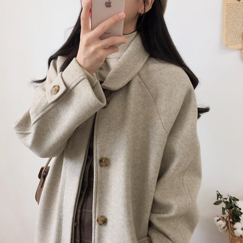  new autumn and winter Korean style loose slimming thickened knee-length woolen coat large size woolen coat women's mid-length