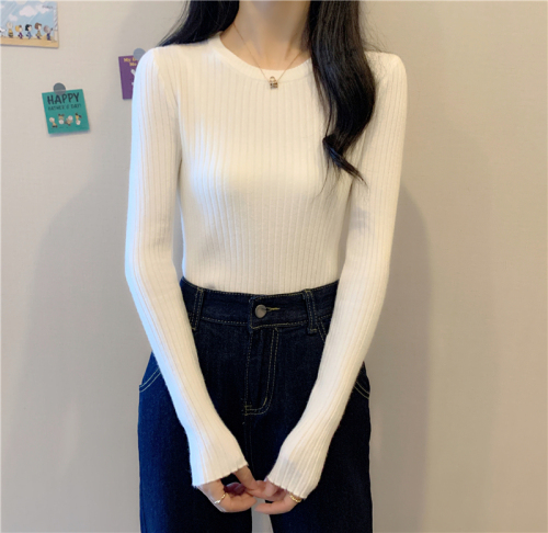 Core Spun Yarn #Real Shot New Round Neck Bottoming Sweater Women's Spring and Autumn Slim Long Sleeve Inner Sweater