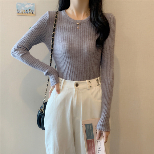 Core Spun Yarn #Real Shot New Round Neck Bottoming Sweater Women's Spring and Autumn Slim Long Sleeve Inner Sweater