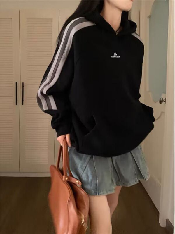 連帽慵懶風長袖衛衣女秋季韓版2023新款寬鬆時尚印花休閒百搭上衣