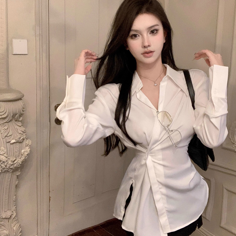 長袖襯衫女裝秋冬薄款設計感襯衣寬鬆中長款開衫上衣