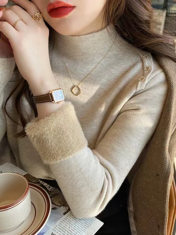 毛衣加絨毛衣打底衫女秋冬2023新款洋氣內搭設計感小眾加厚一體絨