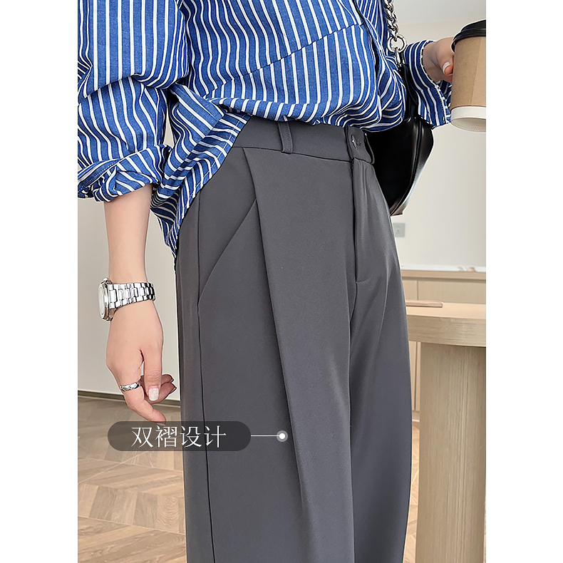 Wide-leg pants for women in spring and autumn, loose, slim, straight and drapey, tall floor-length narrow version, high-end gray casual suit pants