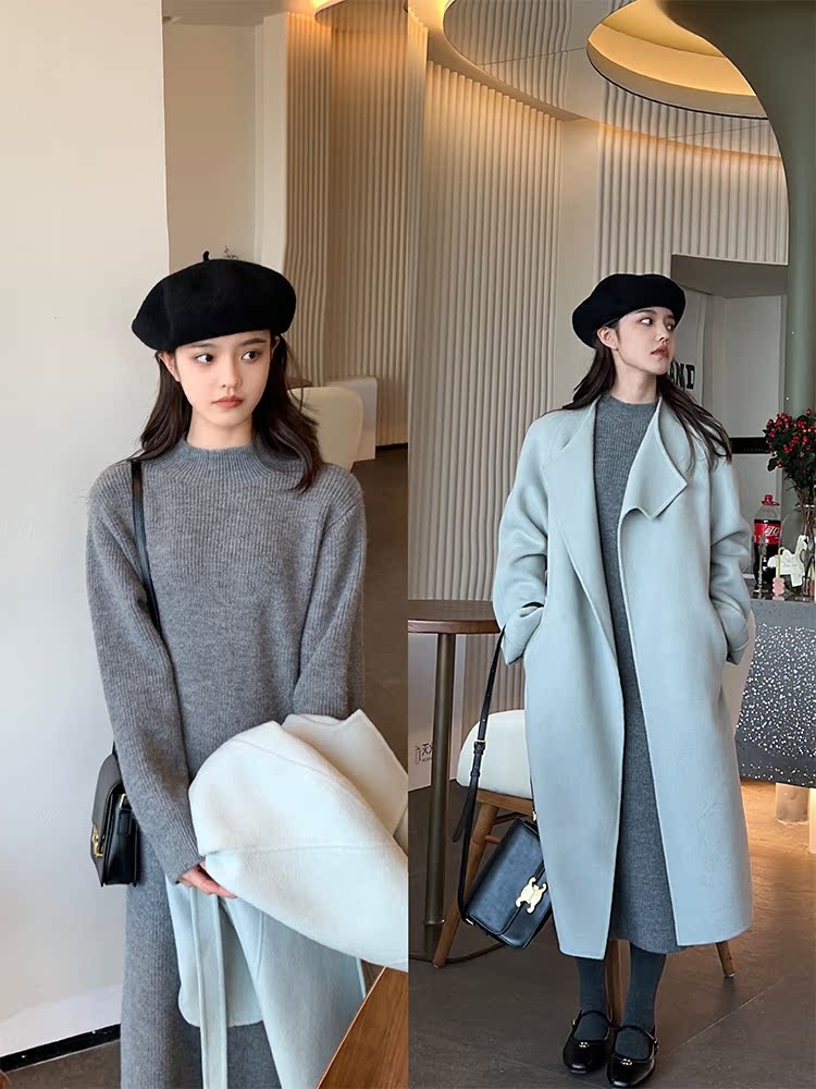 一三良品小個子半高領寬鬆直筒內搭毛衣裙針織連衣裙打底裙女冬季