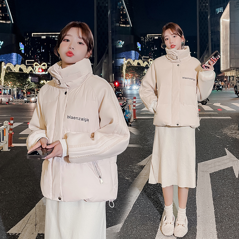 Real shot of down jacket, cotton coat, Korean style jacket for women 2023 winter new loose student thickened cotton jacket, stand collar cotton coat
