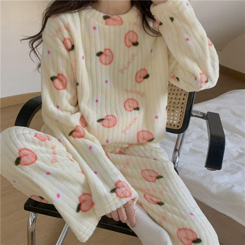 實拍 新款 宅家必備珊瑚絨保暖加厚甜美可愛家居服兩件套