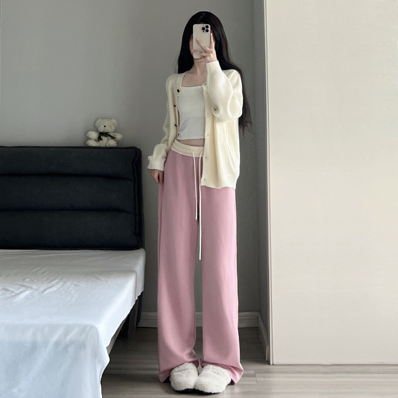 Wide-leg pants for women 2023 new autumn high-waisted loose straight drape casual sports pants for small people