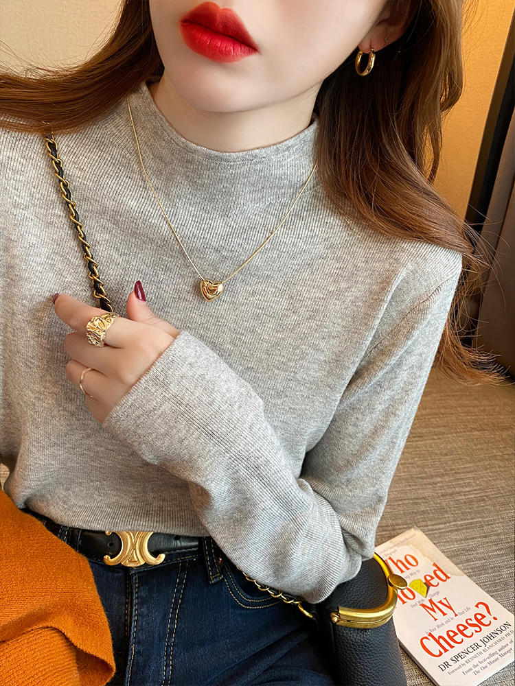 Thickened half turtleneck bottoming shirt, feminine style, autumn and winter new wool long-sleeved sweater, slim sweater