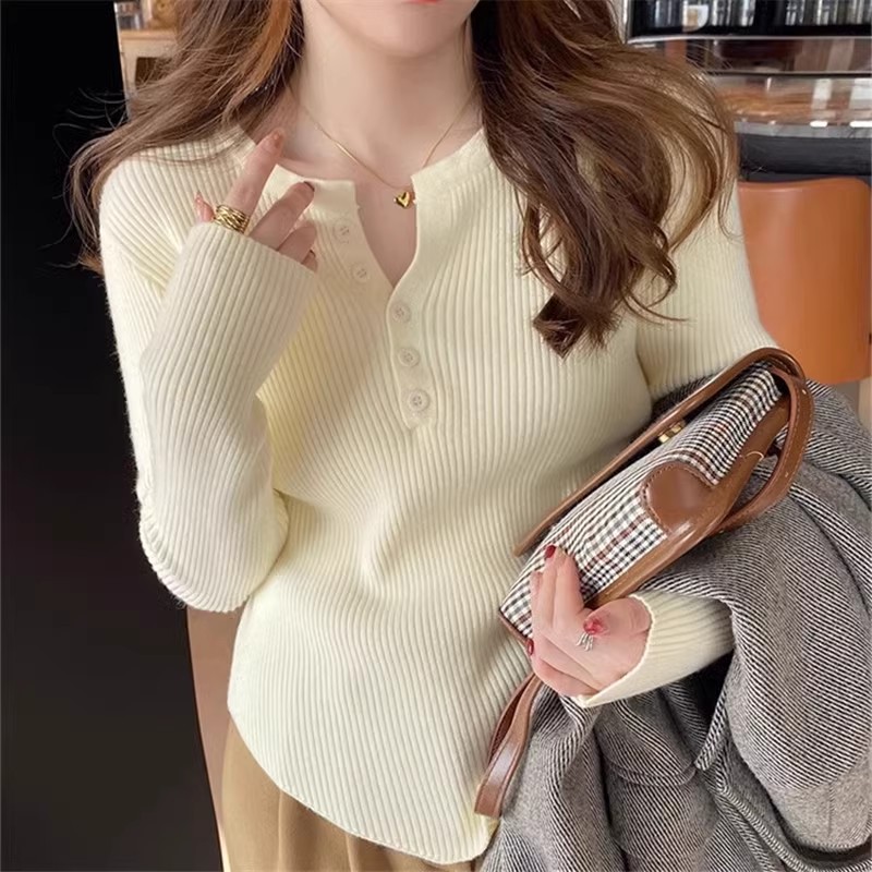 Western-style inner layering shirt for women early autumn thin 2023 new style high-end slim and versatile long-sleeved sweater top