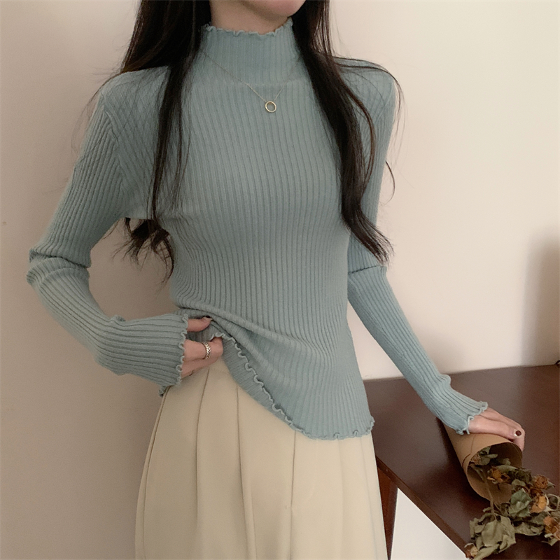 Real shot Autumn and winter slim sweater long-sleeved sweater fungus half turtleneck basic bottoming shirt for women