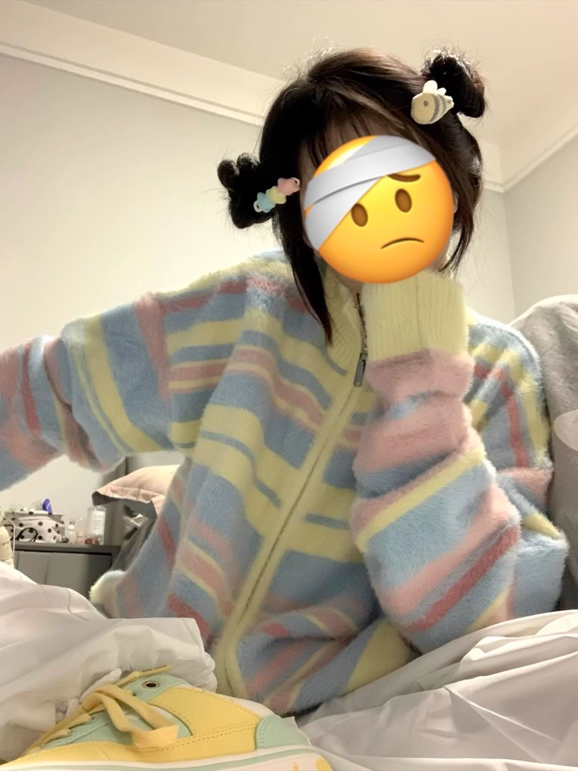 日系復古彩虹條紋半高領毛衣外套女春秋奶fufu撞色慵懶針織開衫潮
