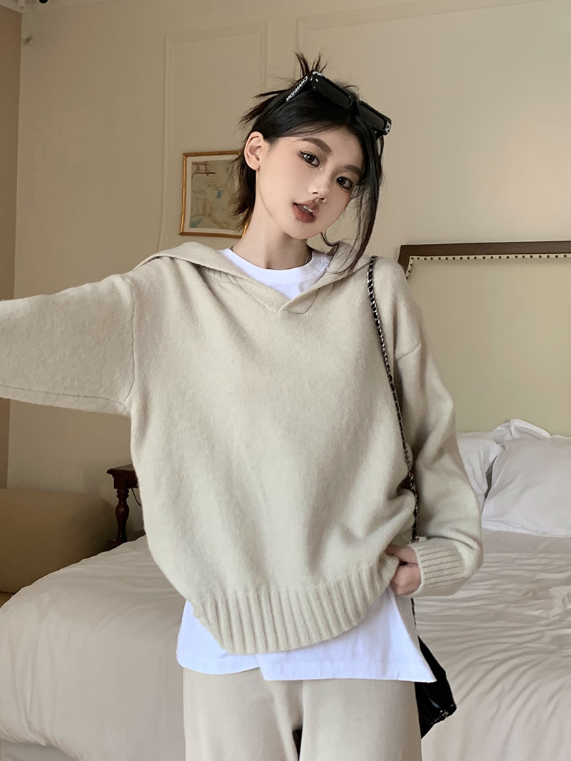 實拍 秋冬大翻領軟糯上衣女百搭針織衫寬鬆慵懶套頭毛衣