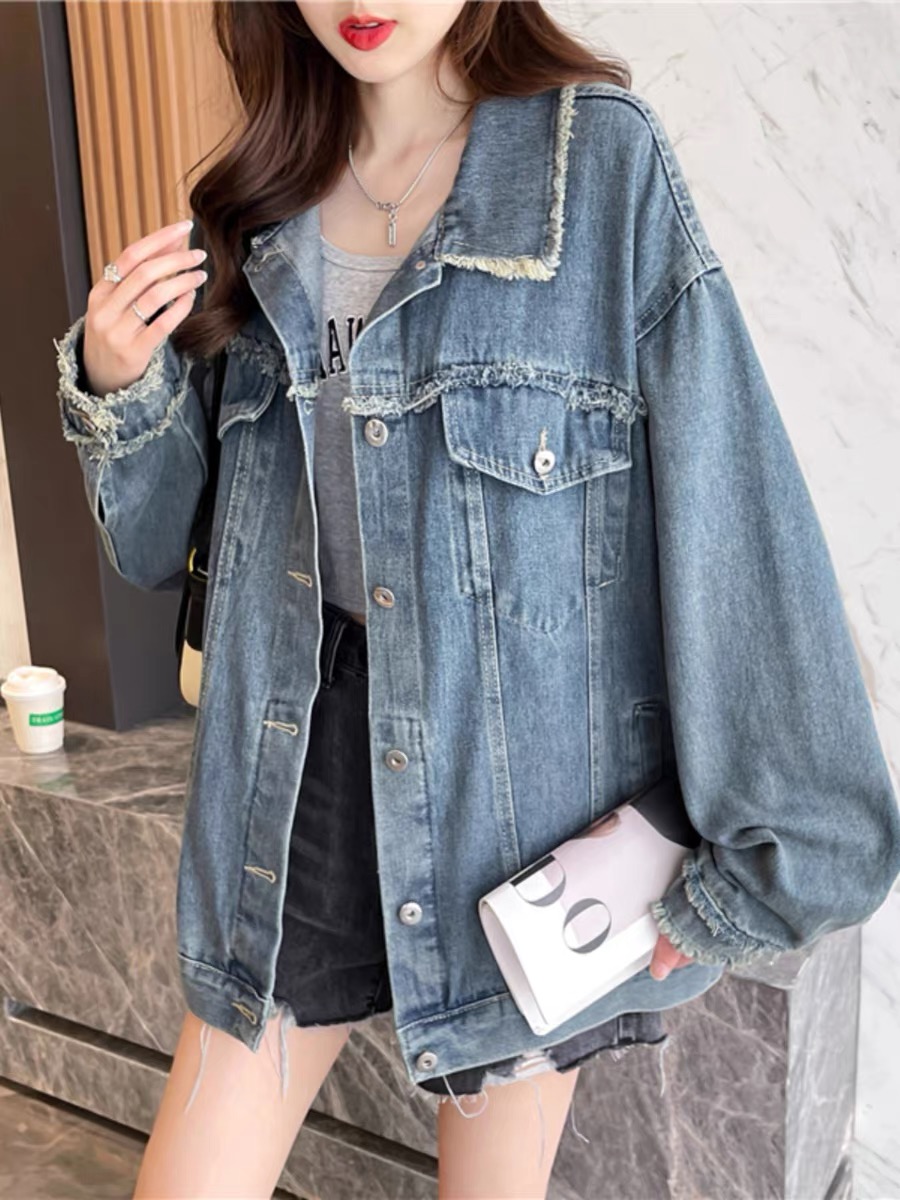 牛仔外套女春秋2023年新款美拉德寬鬆顯瘦長袖工裝夾克上衣ins潮