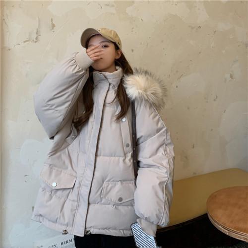 Real shot of women's cotton coats 2023 winter new Korean style loose and slim cotton coats for small people