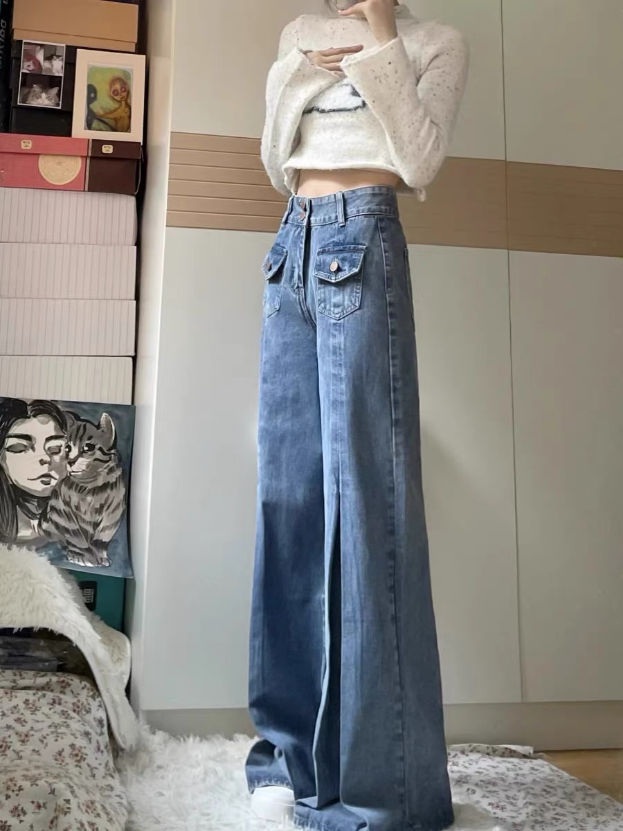 美式高街微喇叭牛仔褲女春秋2023新款高腰顯瘦設計闊腿長褲ins潮