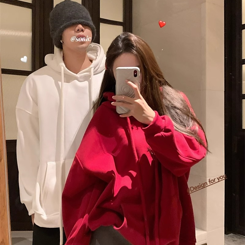 2023 Lazy style solid color drawstring hooded long-sleeved sweatshirt women's autumn and winter velvet warm casual top