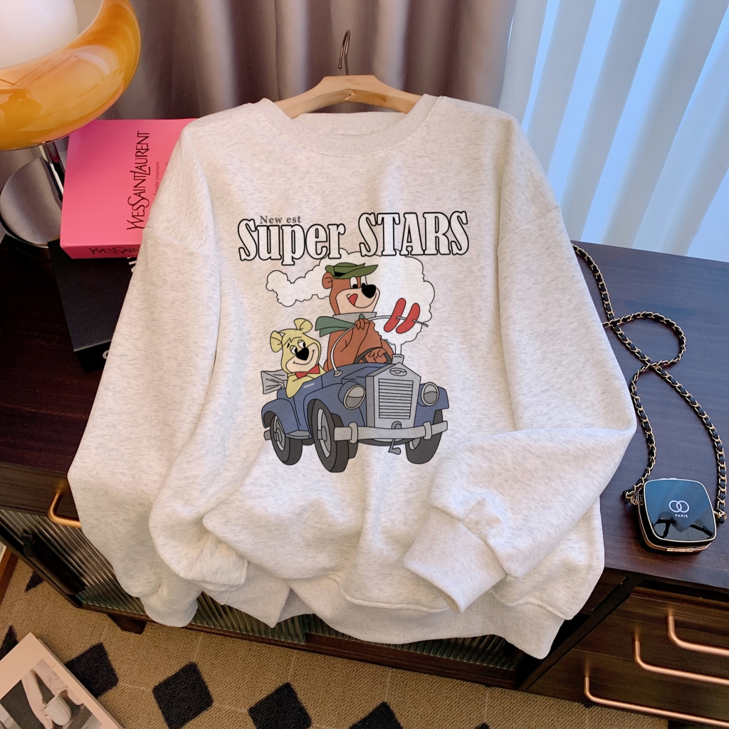 Actual shot of Huamian Thin 310g/Fleece 410g Autumn and Winter Sweater Women's Printed Large Size Women's Wear