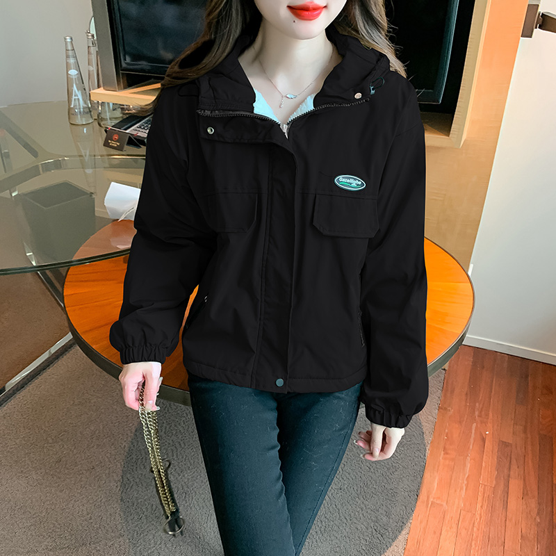 黑色鋒衣加絨外套女2023秋冬新款女短款小個子夾克棒球服上衣