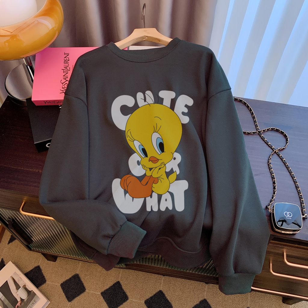 Actual shot of Huamian Thin 310g/Fleece 410g Autumn and Winter Sweater Women's Printed Large Size Women's Wear