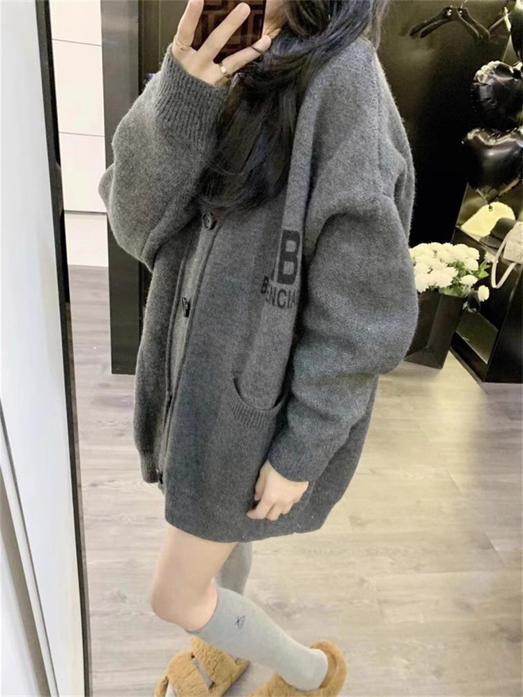歐洲站潮牌字母寬鬆針織開衫女秋冬新款軟糯休閒慵懶風厚毛衣外套