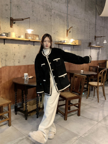 Real shot of winter fur imitation fur jacket for women thickened 2023 black gold-like high-end contrasting color