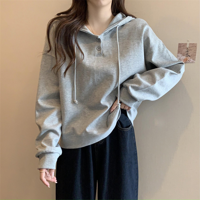 實拍秋裝韓版薄款寬鬆雙層帽長袖衛衣女