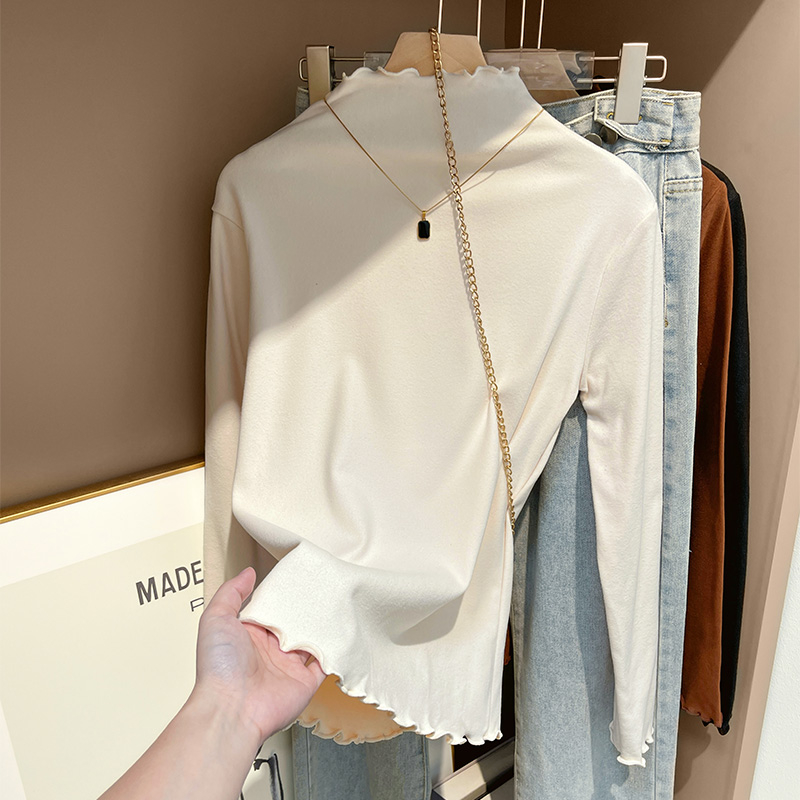 Real shot of German velvet half turtleneck bottoming shirt for women, autumn and winter plus velvet and thickened 2023 new long-sleeved T-shirt