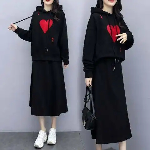 大碼女裝冬裝胖妹妹減齡顯瘦肚子遮肉套裝裙胖人mm洋氣兩件套加絨
