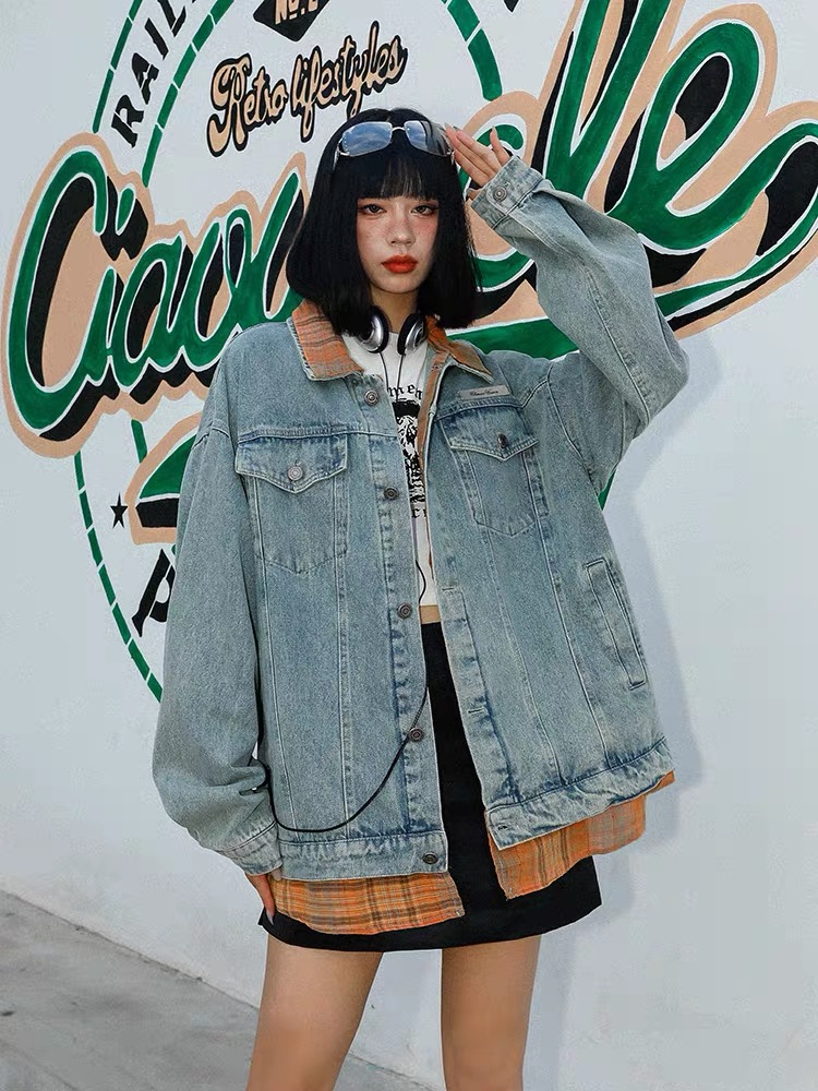 春秋2023新款寬鬆美式復古水洗牛仔外套女設計感小眾時尚上衣秋季