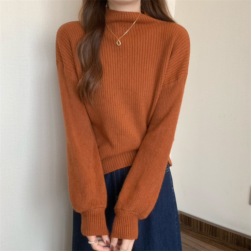 Autumn and winter basic half-turtle collar, long-sleeved, versatile, slimming knitted sweater for women