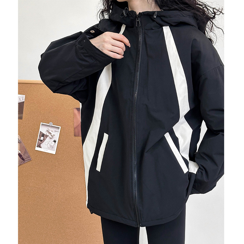 實拍~秋冬新款韓系女2023棉衣棉服寬鬆夾棉拉鏈外套連帽衝鋒衣
