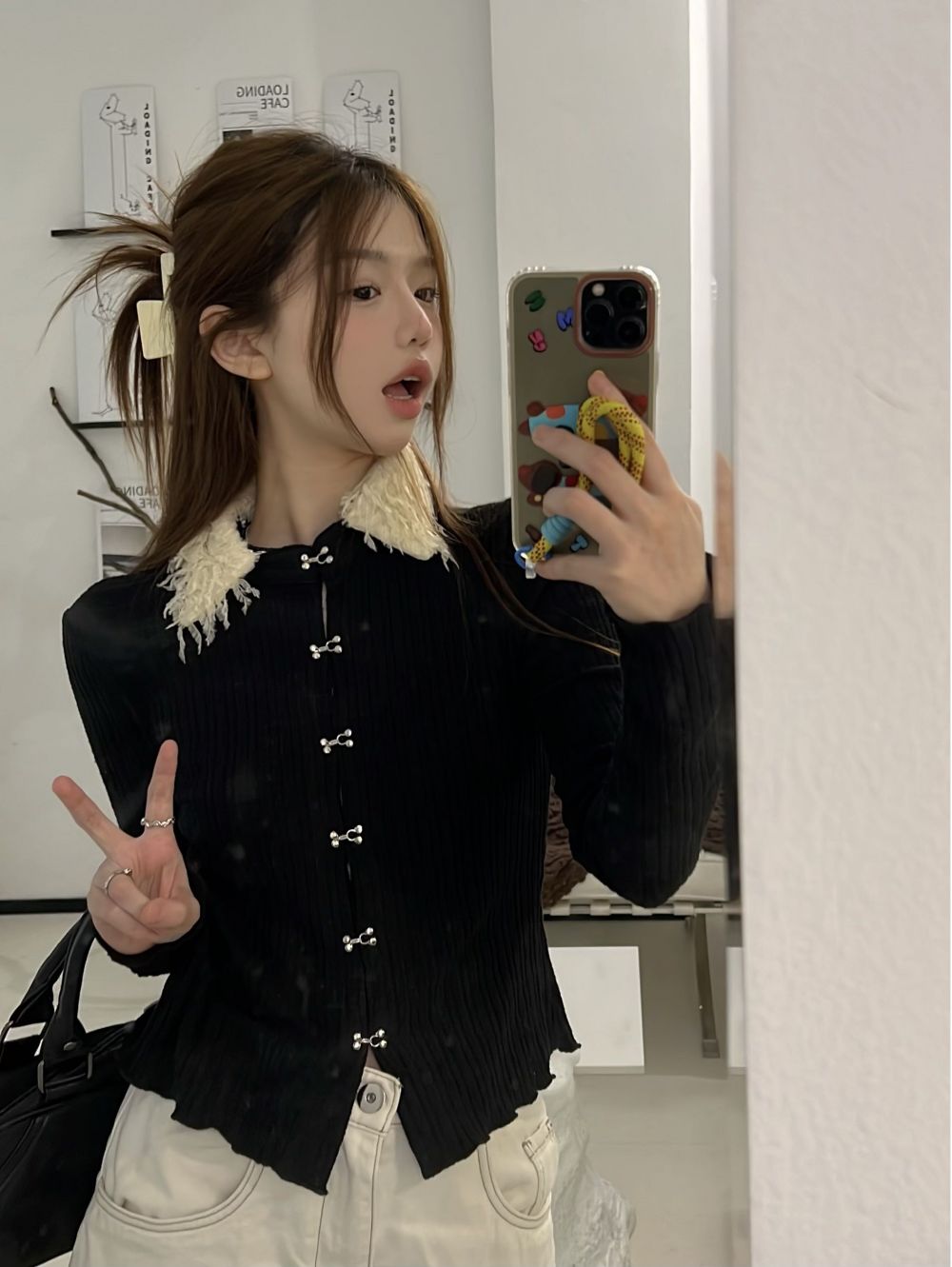 實拍三標齊美式小眾可白皮拆卸針織上衣女