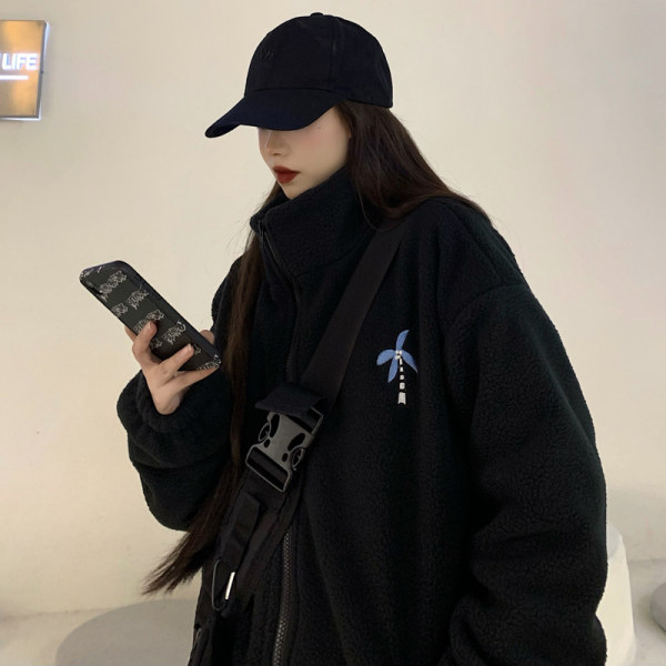 Lamb wool baseball jacket for women 2023 autumn and winter new style high-end street style thickened fashionable cotton jacket street style