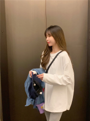 Photographed~ Thick White Women's Long-Sleeved Fleece Round Neck T-Shirt Top Loose Basic Top Casual Fashion