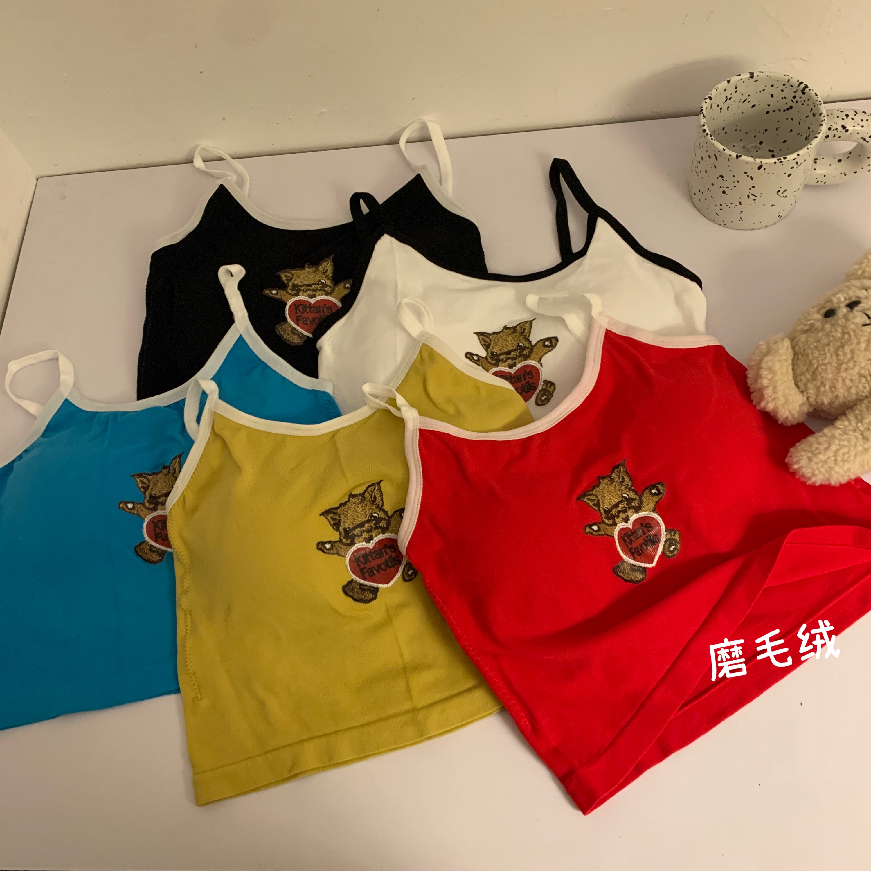 實拍 美式辣妹卡通印花天使吊帶背心秋冬純欲短款無袖上衣