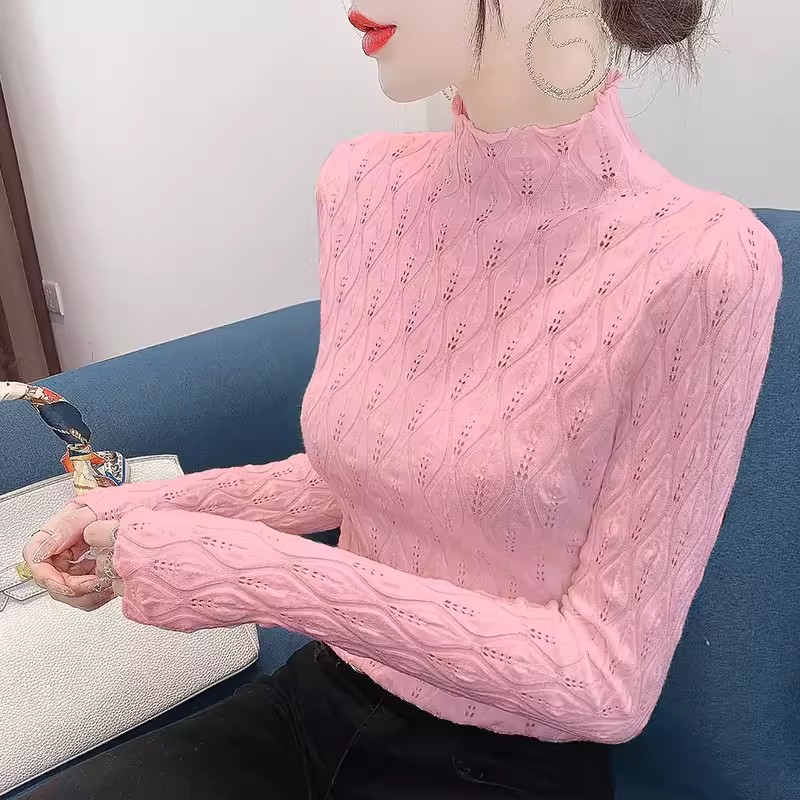 Bottoming shirt for women, autumn half turtleneck inner sweater, autumn and winter 2023 new long-sleeved short sweater, early autumn top