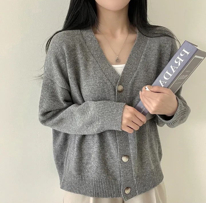 Korean chic loose lazy sweater coat women's autumn and winter solid color single-breasted versatile thick knitted cardigan