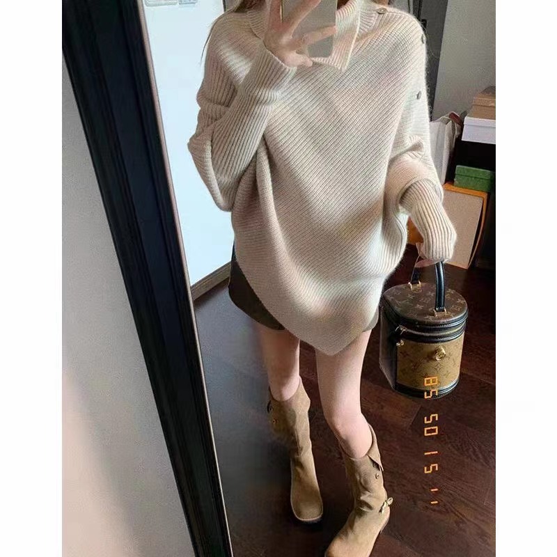 TIDE STUDIOS 設計感不規則高領毛衣女秋冬寬鬆軟糯長袖斗篷上衣