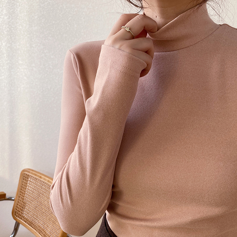 100%聚酯纖維 秋冬季半高領德絨女上衣雙面磨毛