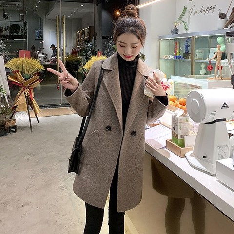 Black petite woolen coat for women, mid-length 2023 new Korean style autumn and winter off-season short woolen coat