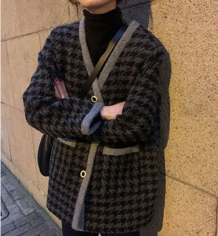 支持活動大碼女裝小香風毛呢格子外套百搭減齡上衣M-4XL200斤