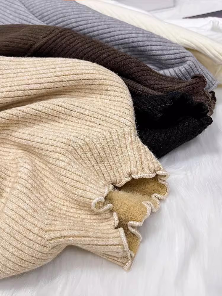 加絨加厚打底毛衣女秋冬新款半高領洋氣內搭一體絨顯瘦彈力針織衫