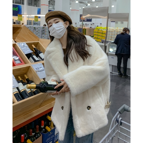 Autumn and winter thickened medium-length loose mink fur one-lapel eco-friendly fur coat coat for women winter