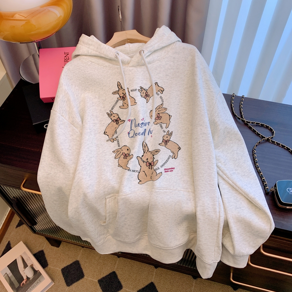 Actual shot of Huamian Thin 310g/Fleece 410g Autumn and Winter Sweater Women's Printed Large Size Women's Wear