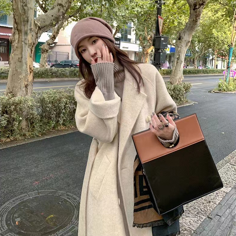 Korean version 2023 simple commuting loose long-sleeved windbreaker Hepburn trendy solid color double-breasted suit collar cardigan jacket