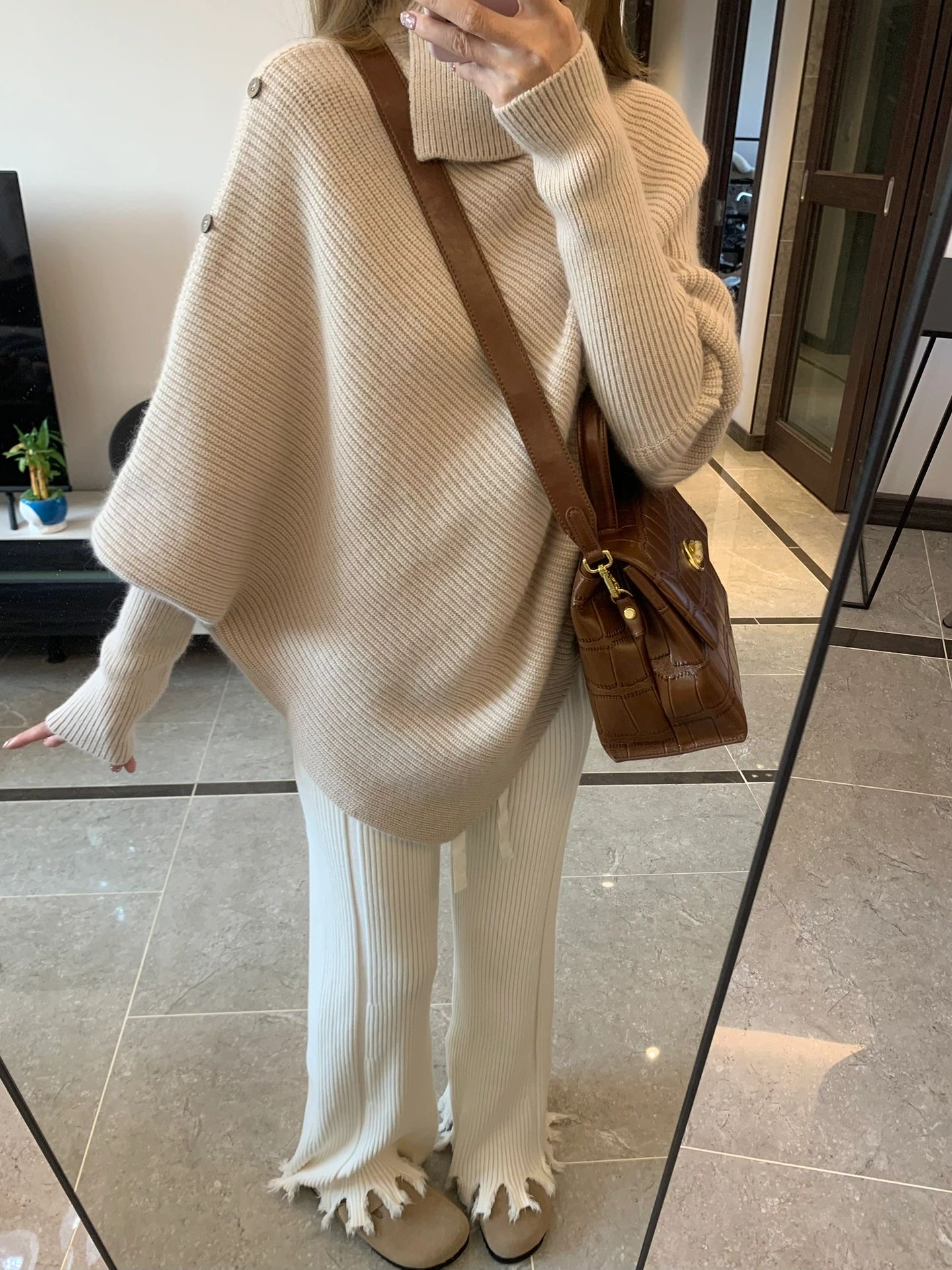 高領毛衣女秋冬2023新款加厚慵懶風韓系不規則軟糯套頭針織衫上衣